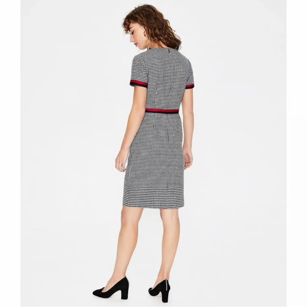 Boden Black & White Houndstooth Shift Dress with Red Trim - Picture 9 of 14